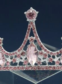 1pc Bride Pink Rhinestone Crown Headband Royal Tiaras Halloween - Baby Pink - View 4