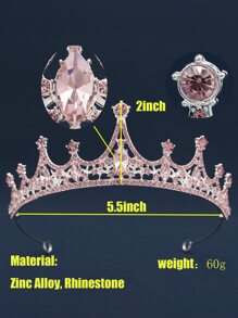 1pc Bride Pink Rhinestone Crown Headband Royal Tiaras Halloween - Baby Pink - View 5