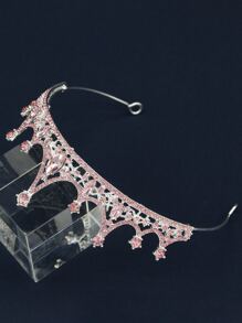 1pc Bride Pink Rhinestone Crown Headband Royal Tiaras Halloween - Baby Pink - View 6