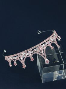 1pc Bride Pink Rhinestone Crown Headband Royal Tiaras Halloween - Baby Pink - View 8