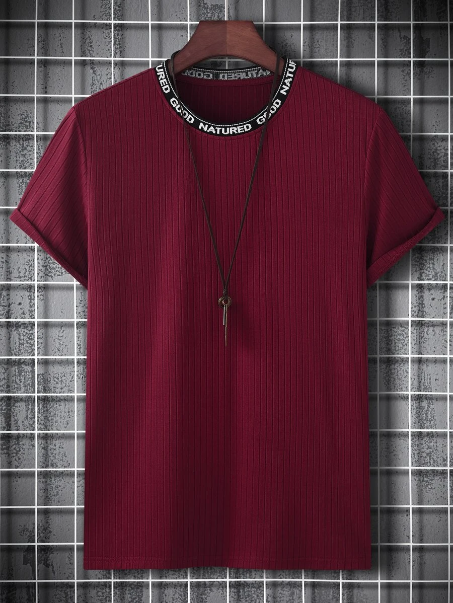 Manfinity Men Contrast Letter Tape Tee - Burgundy - View 1
