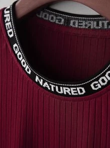 Manfinity Men Contrast Letter Tape Tee - Burgundy - View 4