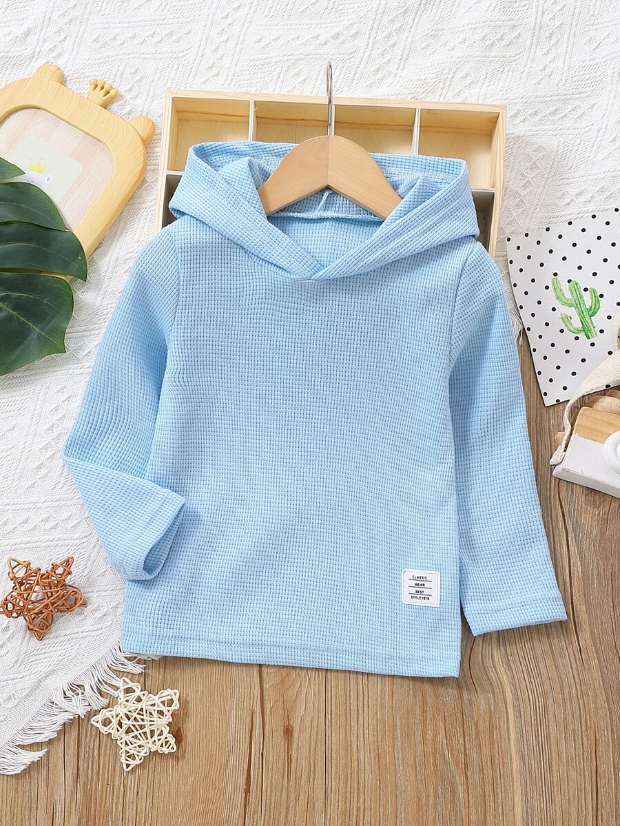 男童华夫格针织字母拼接细节卫衣 - 淺藍色 - 查看 1