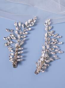 2pcs Luxury Rhinestone Hair Clips For Women, Romantic Purple Crystal Detail, Lively Pink Tone, Perfect For Party, Prom And Wedding Attire Royal Boho Tiaras Valentine's Day Accessories - Silver - View 6