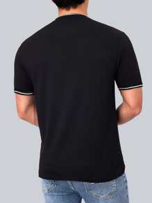 Manfinity Homme 男士T恤合身的圓領短袖口號T恤洛杉磯休閒夏季聚酯纖維 - 黑色 - 查看 2