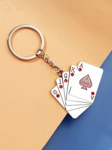 1pc Men's Alloy Poker Card Charm Keychain - Silver - View 2