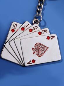 1pc Men's Alloy Poker Card Charm Keychain - Silver - View 3