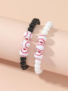 2 piezas Pulsera con cuenta pareja béisbol - Multicolor - Ver 1