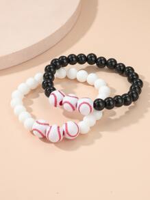 2 piezas Pulsera con cuenta pareja béisbol - Multicolor - Ver 2