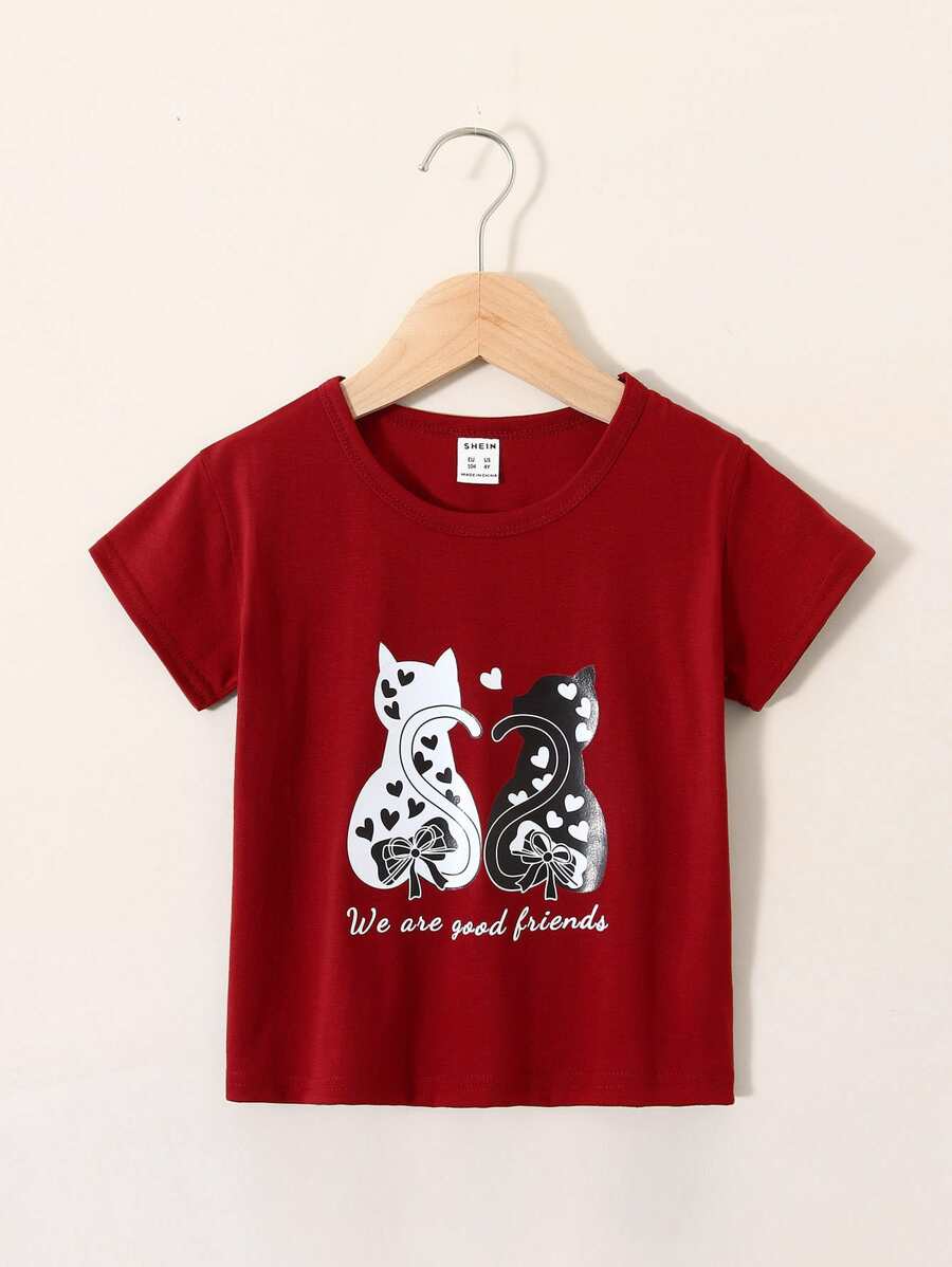 Toddler Girls Cartoon & Slogan Graphic Tee - Burgundy - View 1