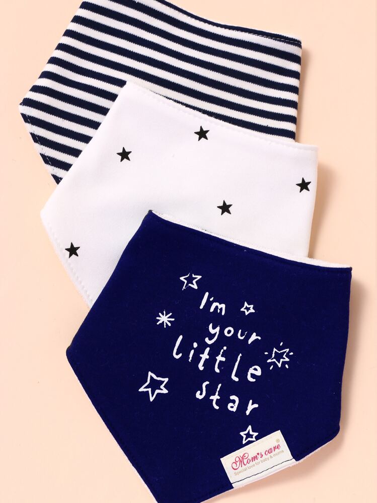 3pcs Baby Striped & Letter Graphic Bandana Bib Set - Multicolor - View 2