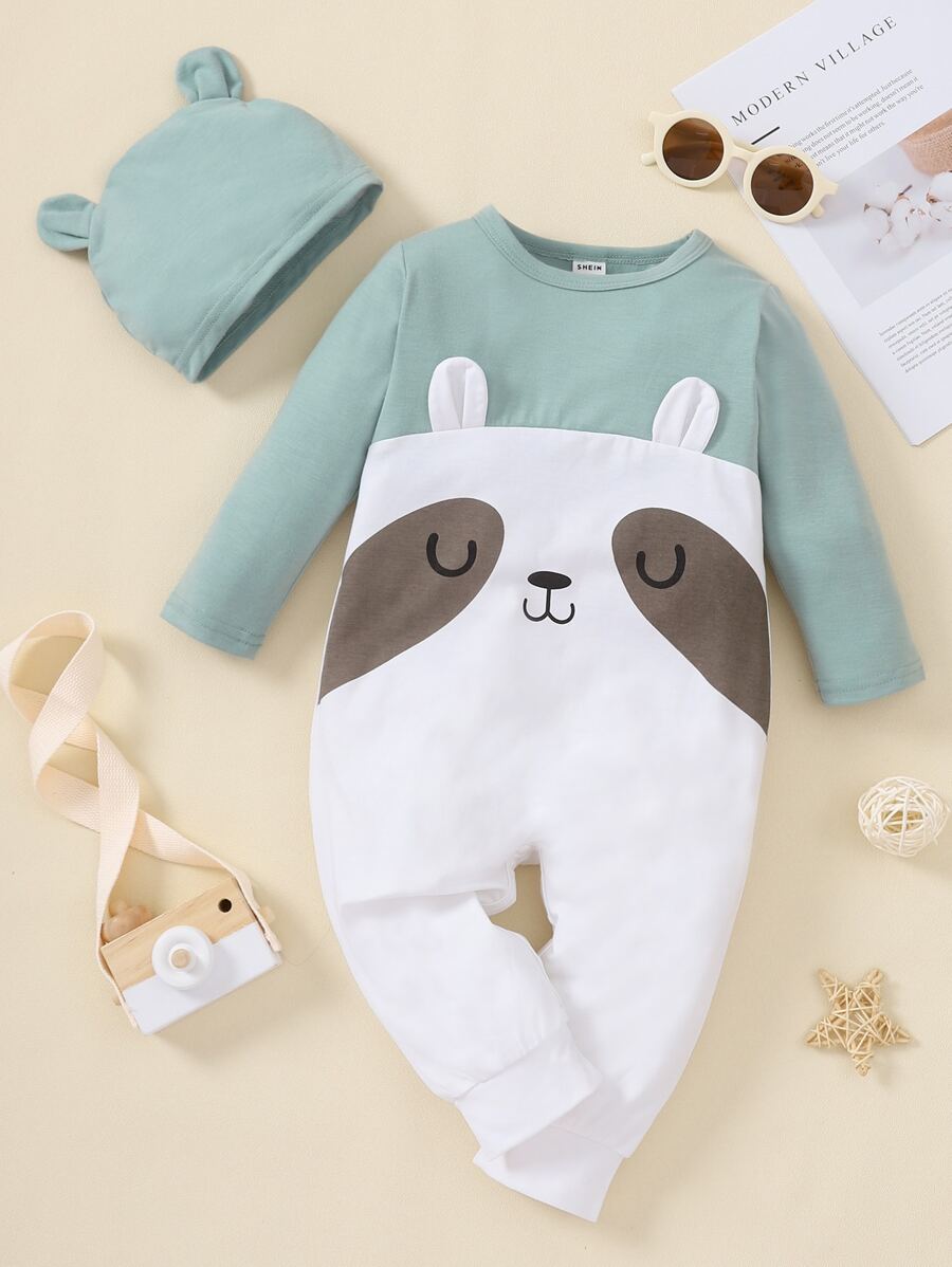 Baby Boy Cartoon Graphic Spliced Tee Jumpsuit - Multicolor - View 1