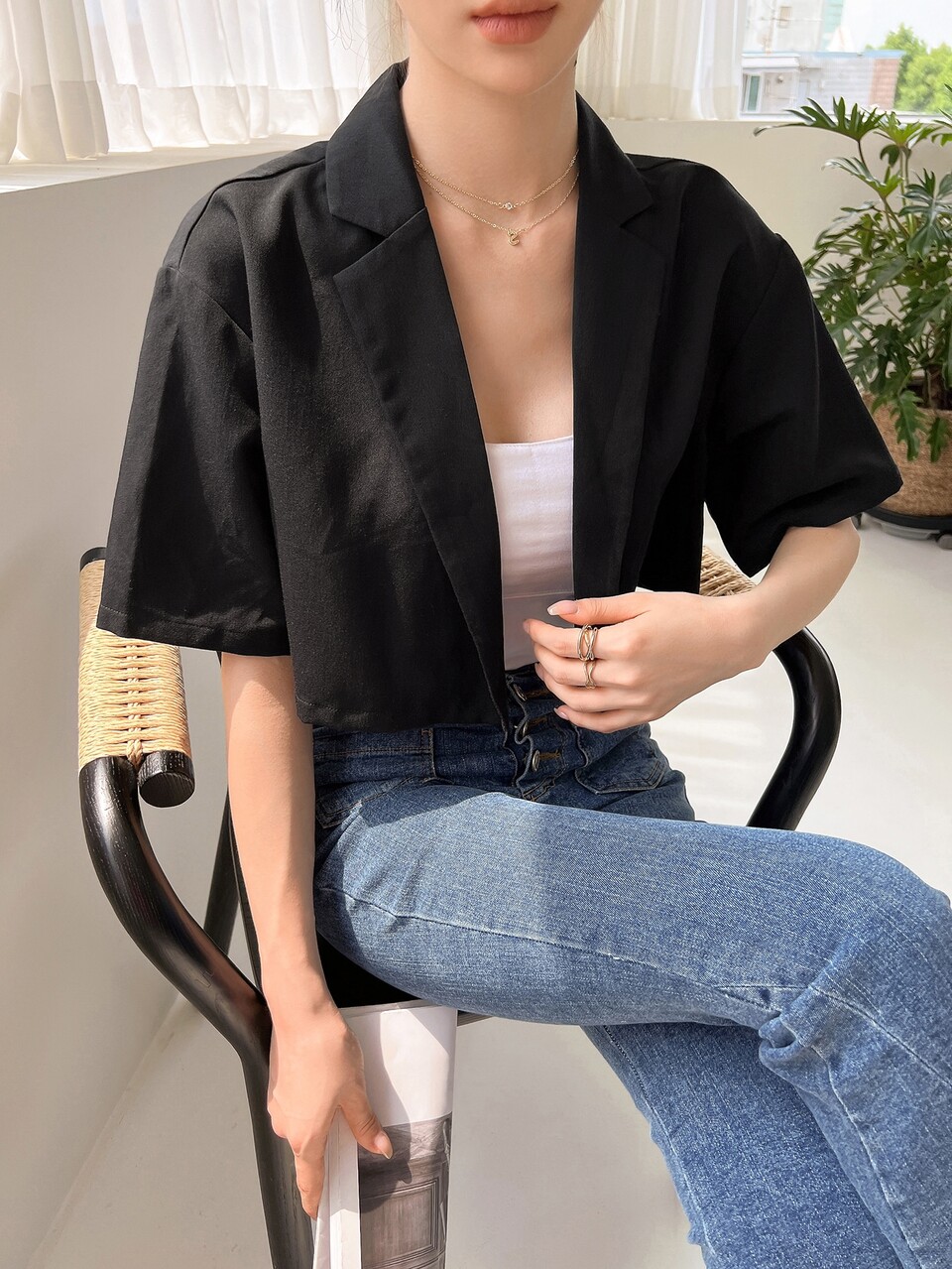 Drop Shoulder Open Front Crop Blazer
