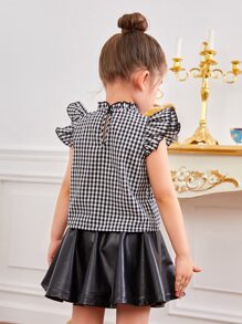 SHEIN 年輕女孩方格紋蝴蝶袖上衣和裙子