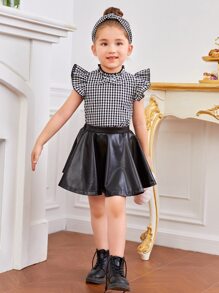 SHEIN 年輕女孩方格紋蝴蝶袖上衣和裙子