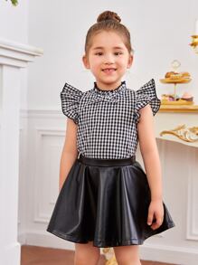 SHEIN 年輕女孩方格紋蝴蝶袖上衣和裙子