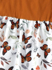 SHEIN Young Girl Butterfly & Plant Print Bow Shoulder Cami Dress - Multicolor - View 4