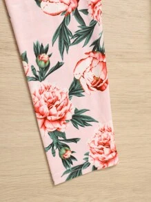 SHEIN Leap Crew Young Girl Floral Print Ruffle Trim Tee & Leggings - Multicolor - View 4