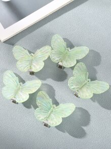 5入組蝴蝶裝飾髮夾 - 綠色 - 查看 2