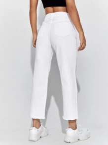 SHEIN EZwear Solid Crop Jeans - White - View 2