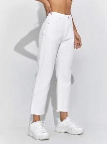 SHEIN EZwear Solid Crop Jeans - White - View 4