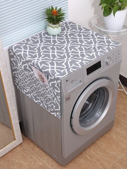 1pc Simple Gray Printed Non-Waterproof Washing Machine Dustproof Cover