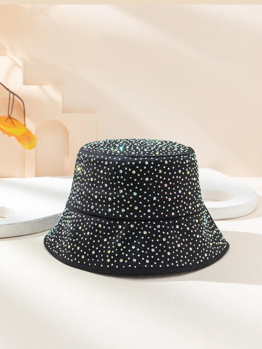 Rhinestone Decor Bucket Hat Royal - Black - View 1