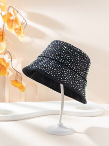 Rhinestone Decor Bucket Hat Royal - Black - View 2
