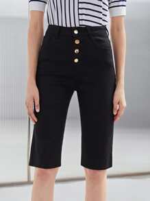 MOTF PREMIUM Shorts en mezclilla con botón - Negro - Ver 7