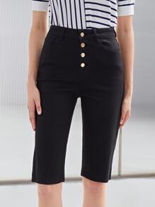 MOTF PREMIUM Shorts en mezclilla con botón - Negro - Ver 4