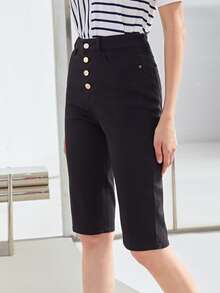 MOTF PREMIUM Shorts en mezclilla con botón - Negro - Ver 5