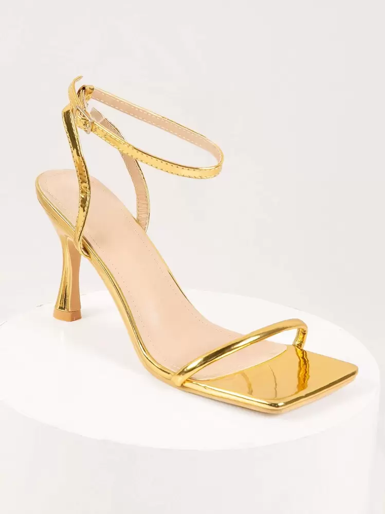 SHUZIA Women Metallic Pyramid Heeled Ankle Strap Sandals, Glamorous Summer Heeled Sandals Summer Shoes Spring Shoes Spring Break Easter Prom Heels Wedding Shoes For Christmas Valentine's Day - Gold - View 4