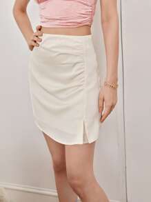 SHEIN Split Side Ruched Skirt - Apricot - View 6