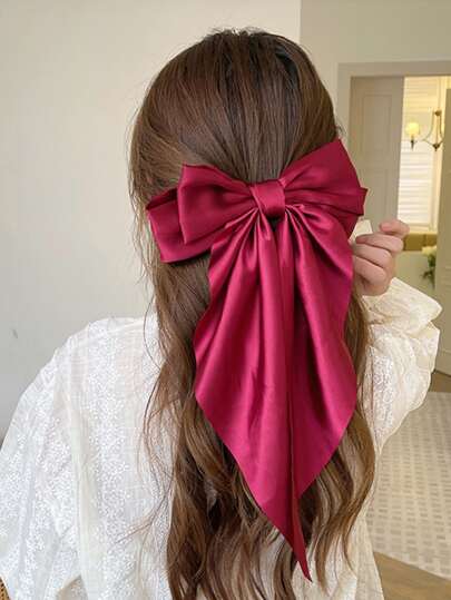 1 件红色优雅复古风格纯色蝴蝶结发夹配丝带和弹簧夹适合日常使用、节日、派对或作为礼物可爱花夹情人节