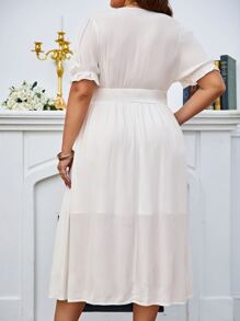 SHEIN Frenchy Vestido con botón delantero de manga farol - Blanco - Ver 3