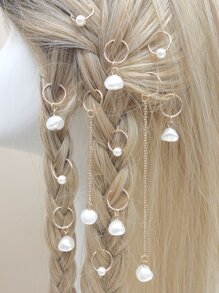 12个仿珍珠装饰发圈波西米亚风发夹，学生用品，珍珠发饰