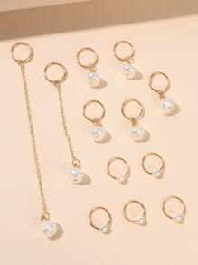 12个仿珍珠装饰发圈波西米亚风发夹，学生用品，珍珠发饰