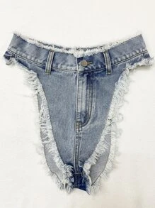 Eilly Bazar Raw Cut Booty Denim Shorts - Light Wash - View 1