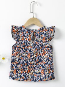 SHEIN Young Girl Ditsy Floral Flutter Sleeve Keyhole Back Blouse - Multicolor - View 2