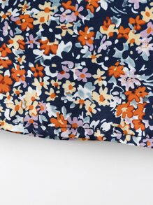 SHEIN Young Girl Ditsy Floral Flutter Sleeve Keyhole Back Blouse - Multicolor - View 6