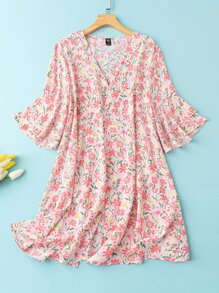 Plus Ditsy Floral Print Chiffon Kimono