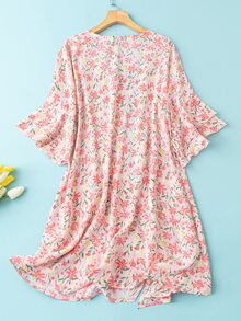 Plus Ditsy Floral Print Chiffon Kimono