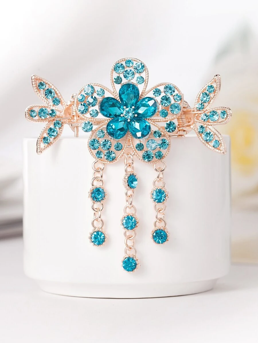Rhinestone Hoa Trang Trí Tóc Kẹp - Màu xanh ngọc - Xem 1