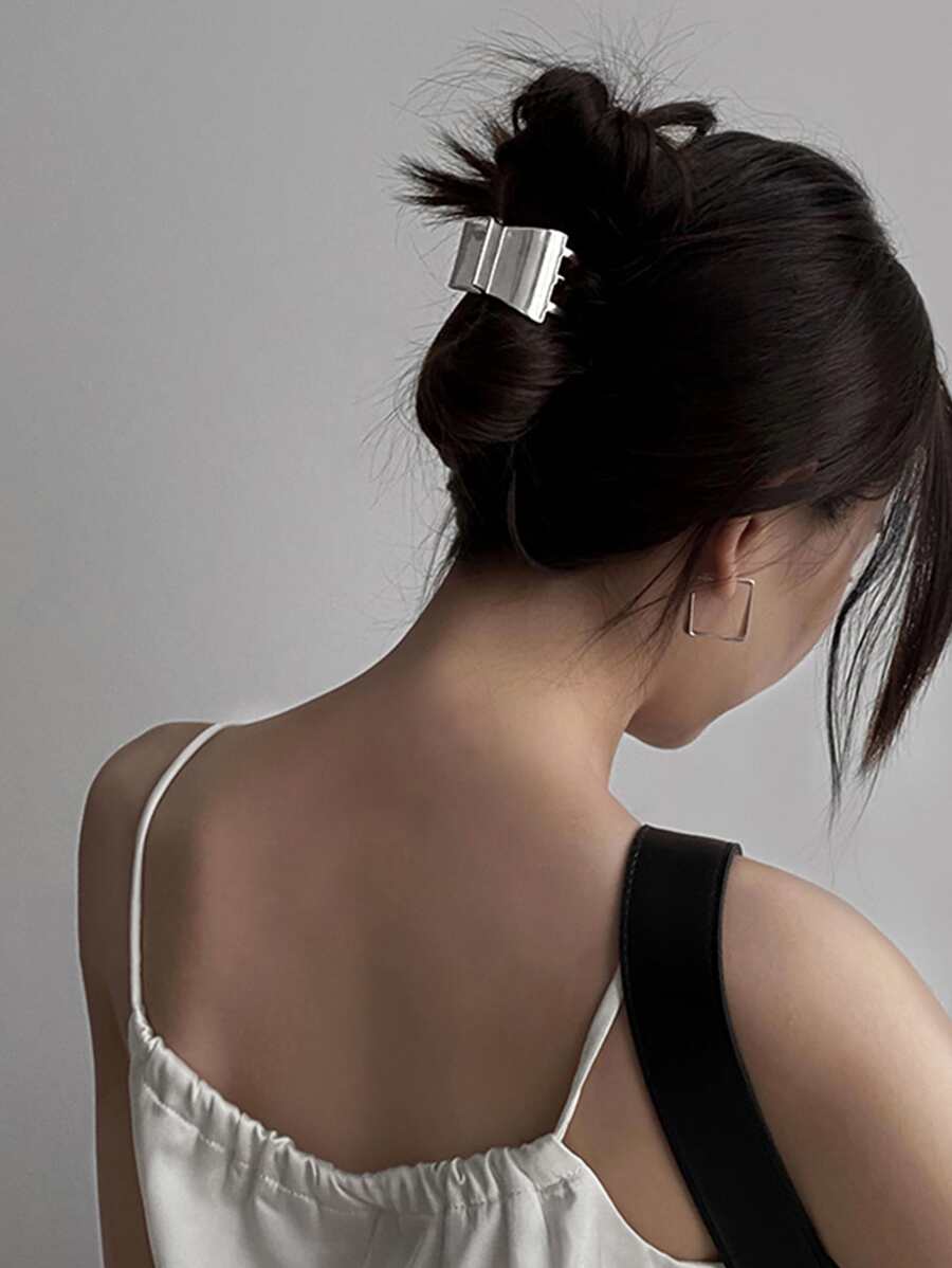 极简主义发夹，适合女孩日常使用的发型休闲街头，Y2k - 銀色 - 查看 1