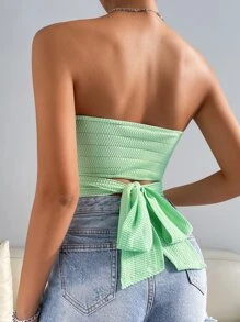 Chiquease Áo nữ Hội Chữ thập Cắt ra Nhẫn Buộc lại màu trơn Gợi cảm - Màu xanh Bạc hà - Xem 2