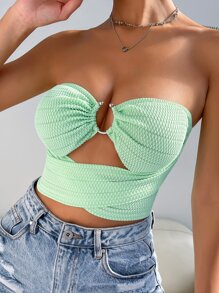 Chiquease Áo nữ Hội Chữ thập Cắt ra Nhẫn Buộc lại màu trơn Gợi cảm - Màu xanh Bạc hà - Xem 6