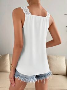 Chiquease Contrast Guipure Lace Wrap Cross Wide Straps Top - White - View 2