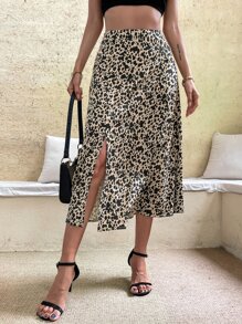 Falda con estampado de muslo con abertura - Multicolor - Ver 1