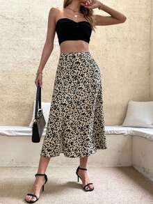 Falda con estampado de muslo con abertura - Multicolor - Ver 3