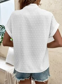 SHEIN LUNE Swiss Dot Batwing Sleeve Popover Blouse - White - View 2